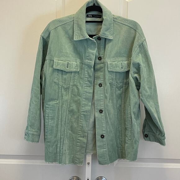 Zara Corduroy Button Down Jacket - Women Size XS - Aquamarine - Picture 1 of 6